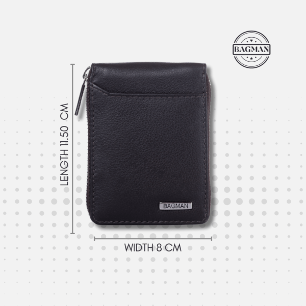 Compact Leather Card Case with Zipper Pocket