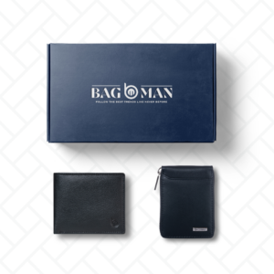 Men's premium leather wallet and card holder set in sleek black, designed for durability and style.