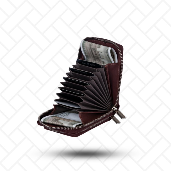 Slim leather wallet and card holder, minimalist and functional.