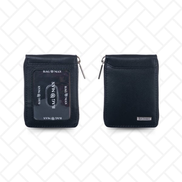 RFID-blocking leather wallet and card holder, secure and functional.